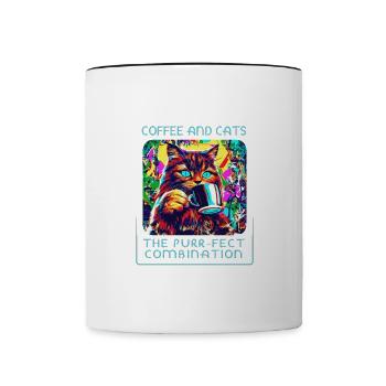 Kaffee & Katzen: eine himmlische Mischung! - Tasse zweifarbig - Weiß/Schwarz - Vorne
