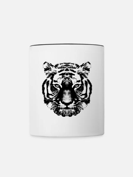 Tiger | Dot Art | black - Tasse zweifarbig - Weiß/Schwarz