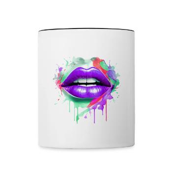 Lèvres colorées embrassant la bouche visage de femme - Mug contrasté - blanc/noir - Devant