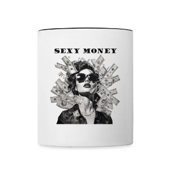 Frau mit Sonnenbrille Lederjacke Geld - Tasse zweifarbig - Weiß/Schwarz - Vorne
