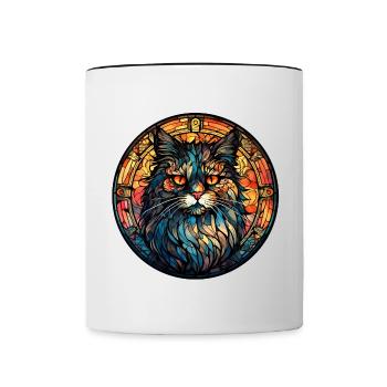 Cymric Katzenrasse Aquarellglas - Tasse zweifarbig - Weiß/Schwarz - Vorne