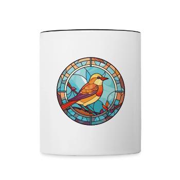 Bird Colorful Watercolor Animal Pet Illustration - Contrasting Mug - white/black - Front