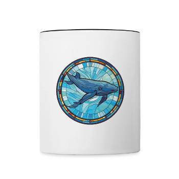 Blue Whale Colorful Watercolor Animal Illustration - Contrasting Mug - white/black - Front