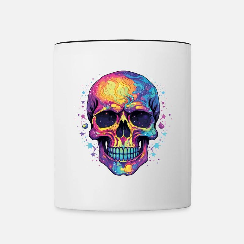 Psychedelisch Neon Schädel - Tasse zweifarbig - Weiß/Schwarz