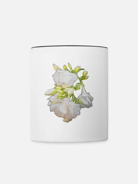 olianderblüten Zweig seitlich, blühen - Tasse zweifarbig - Weiß/Schwarz