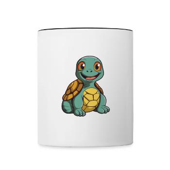 Turtle Cartoon Kawaii Watercolor Illustration - Contrasting Mug - white/black - Front