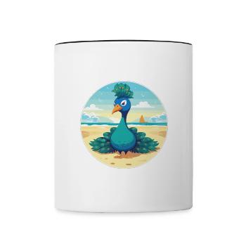 Pfauenkarikatur Yoga Strand Sommer Illustration - Tasse zweifarbig - Weiß/Schwarz - Vorne