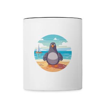 Pigeon Cartoon Yoga Beach Summer Illustration - Contrasting Mug - white/black - Front