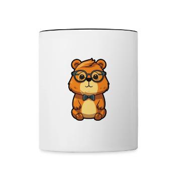 Biber trägt Brille Cartoon Kawaii Illustration - Tasse zweifarbig - Weiß/Schwarz - Vorne