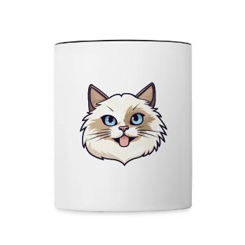Birman chat sacré dessin animé illustration à l’aquarelle - Mug contrasté - blanc/noir - Devant