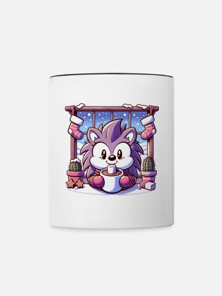 Igel mit Wintermotiv - Tasse zweifarbig - Weiß/Schwarz