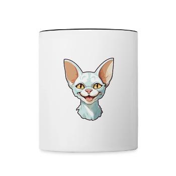 Devon Rex Katze Cartoon Aquarell Illustration - Tasse zweifarbig - Weiß/Schwarz - Vorne