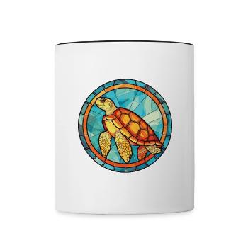 Bunte Aquarell-Tierhaustierillustration der Schildkröte - Tasse zweifarbig - Weiß/Schwarz - Vorne