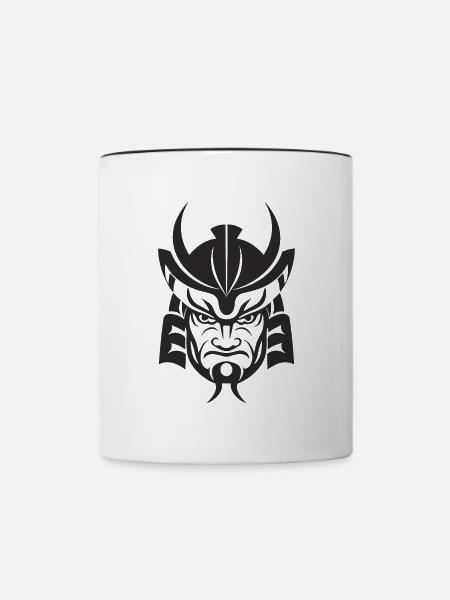 Samurai Helm Logo Katana Schwertkämpfer - Tasse zweifarbig - Weiß/Schwarz