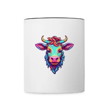 Vache Aquarelle Colorée Dessin Animé Kawaii Animal - Mug contrasté - blanc/noir - Devant