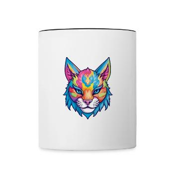 Luchs Buntes Aquarell Cartoon Kawaii Tier - Tasse zweifarbig - Weiß/Schwarz - Vorne