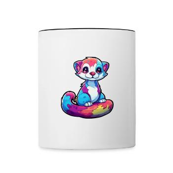 Ferret Colorful Watercolor Cartoon Kawaii Animal - Contrasting Mug - white/black - Front