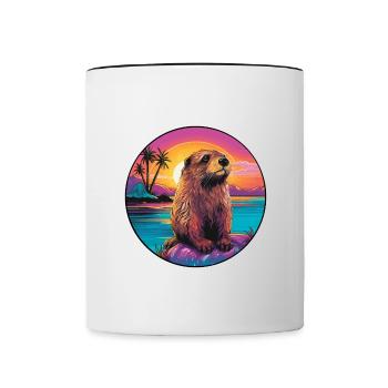 Biber buntes Aquarell Cartoon Kawaii Tier - Tasse zweifarbig - Weiß/Schwarz - Vorne