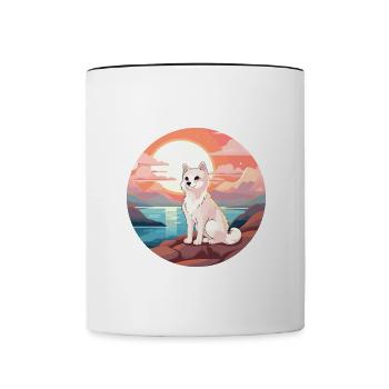 Polarfuchs Bunte Aquarell-Karikatur Kawaii Haustier - Tasse zweifarbig - Weiß/Schwarz - Vorne