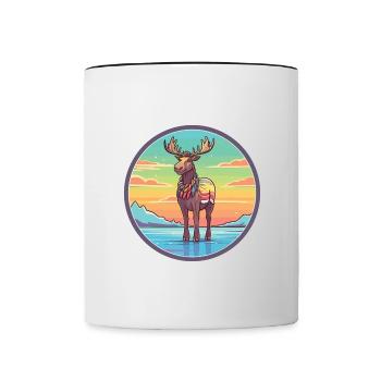 Karibu Aquarell Karikatur Kawaii Clipart Tier - Tasse zweifarbig - Weiß/Schwarz - Vorne