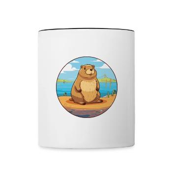 Biber Aquarell Cartoon Kawaii Clipart Tier - Tasse zweifarbig - Weiß/Schwarz - Vorne
