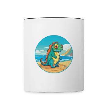 Chamäleon Aquarell Cartoon Kawaii Clipart Tier - Tasse zweifarbig - Weiß/Schwarz - Vorne