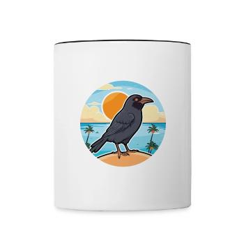 Crow Watercolor Cartoon Kawaii Clipart Animal - Contrasting Mug - white/black - Front