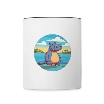 Hippo Watercolor Cartoon Kawaii Clipart Animal - Contrasting Mug - white/black - Front