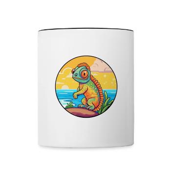 Chamäleon Aquarell Cartoon Kawaii Clipart Tier - Tasse zweifarbig - Weiß/Schwarz - Vorne
