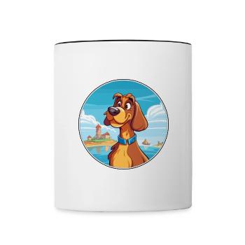 Slovensky Kopov Dog Breed Cartoon Kawaii Clipart - Contrasting Mug - white/black - Front