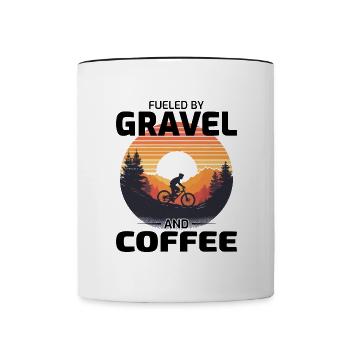 Sunset Gravel Riding: Angetrieben von Schotter und Kaffee - Tasse zweifarbig - Weiß/Schwarz - Vorne