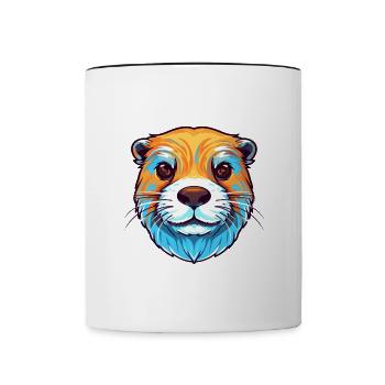 Loutre Aquarelle colorée Dessin animé Kawaii Animal - Mug contrasté - blanc/noir - Devant