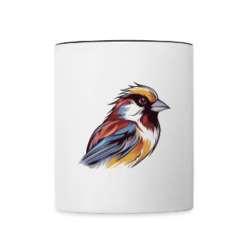 Sparrow Colorful Watercolor Cartoon Kawaii Animal - Contrasting Mug - white/black - Front