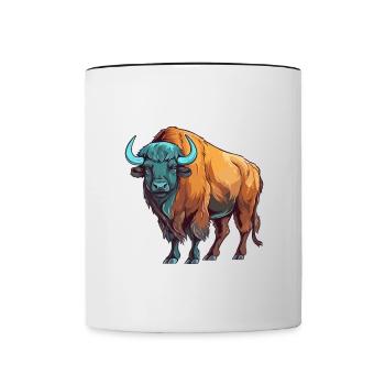 Buffalo Colorful Watercolor Cartoon Kawaii Animal - Contrasting Mug - white/black - Front