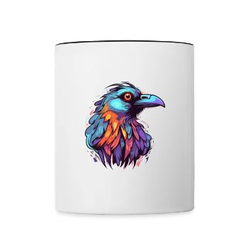 Crow Colorful Watercolor Cartoon Kawaii Animal - Contrasting Mug - white/black - Front