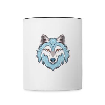 Arctic Wolf Colorful Watercolor Cartoon Kawaii Ani - Contrasting Mug - white/black - Front