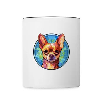 Chihuahua Dog Stained Glass Colorful Cartoon Kawai - Contrasting Mug - white/black - Front