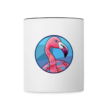 Flamingo Stained Glass Colorful Cartoon Kawaii Ani - Contrasting Mug - white/black - Front