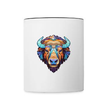 Buffalo Stained Glass Colorful Cartoon Kawaii Anim - Contrasting Mug - white/black - Front