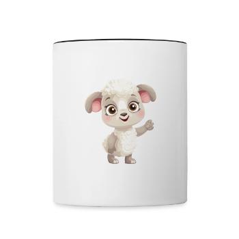 Schaf süßes glückliches Kawaii Cartoon Clipart Tier - Tasse zweifarbig - Weiß/Schwarz - Vorne