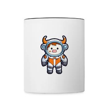 Astronaute Drôle Vache Kawaii Dessin Animé Animal De Compagnie - Mug contrasté - blanc/noir - Devant