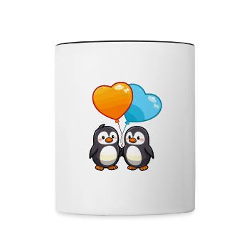 pingouins kawaii dessin animé animal de compagnie jouant avec des ballons - Mug contrasté - blanc/noir - Devant