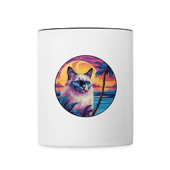 Birman Sacré Chat Race Aquarelle Dessin Animé Kawaii - Mug contrasté - blanc/noir - Devant