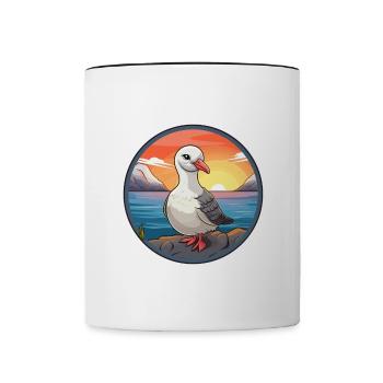 Albatross Colorful Watercolor Cartoon Kawaii Pet - Contrasting Mug - white/black - Front