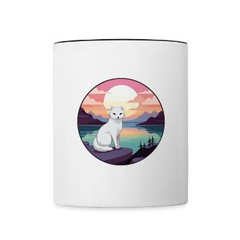 Polarfuchs Bunte Aquarell-Karikatur Kawaii Haustier - Tasse zweifarbig - Weiß/Schwarz - Vorne