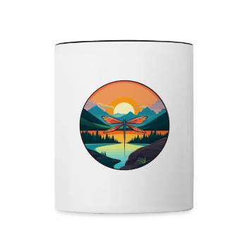 Libelle bunte Aquarell-Karikatur Kawaii Haustier - Tasse zweifarbig - Weiß/Schwarz - Vorne