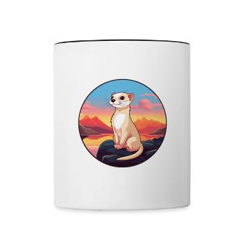 Ferret Colorful Watercolor Cartoon Kawaii Animal - Contrasting Mug - white/black - Front