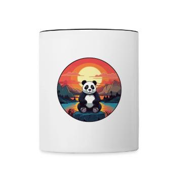 Panda Buntes Aquarell Cartoon Kawaii Tier - Tasse zweifarbig - Weiß/Schwarz - Vorne