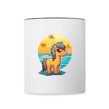 Ponny drôle de dessin animé kawaii plage illustration - Mug contrasté - blanc/noir - Devant