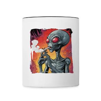 Alien smokes joint - Contrasting Mug - white/black - Front